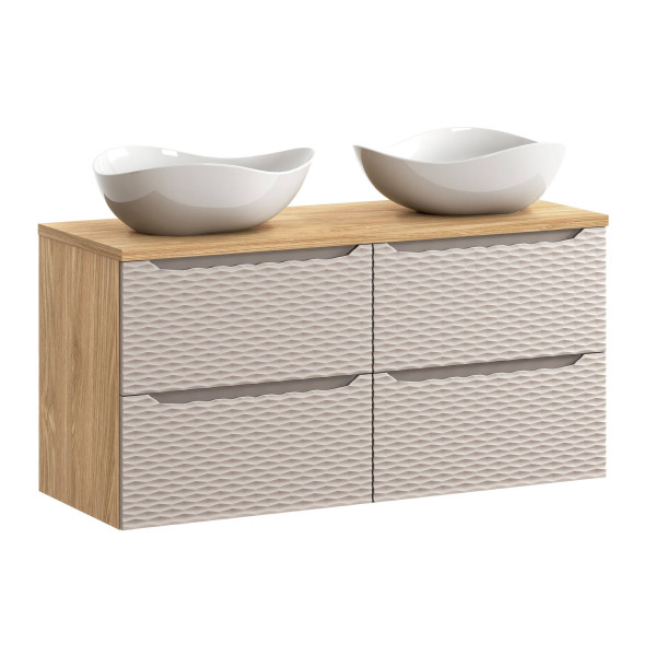 Szafka z Umywalką Ocean Beige 120cm z Blatem i 2 Umywalkami Nablatowymi 979227