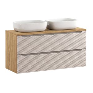 Szafka z Umywalką Ocean Beige 120cm z Blatem i 2 Umywalkami Nablatowymi 979162