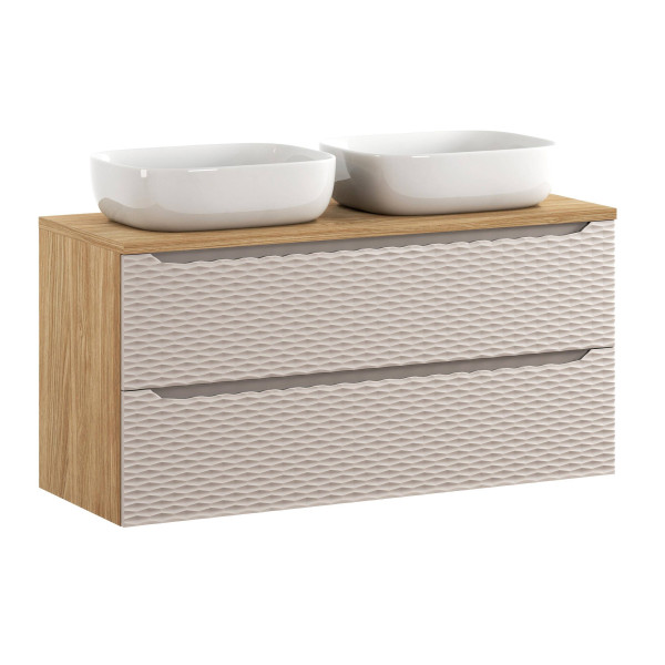 Szafka z Umywalką Ocean Beige 120cm z Blatem i 2 Umywalkami Nablatowymi 979162
