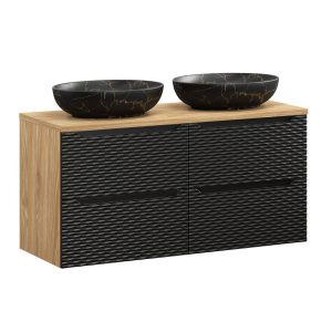 Szafka z Umywalką Ocean Black 120cm z Blatem i 2 Umywalkami Nablatowymi 979225