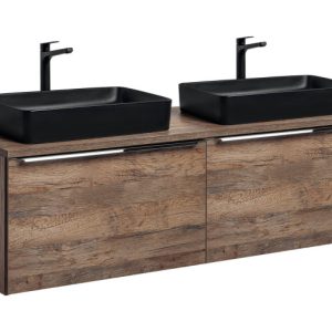 Szafka z Umywalką Santa Fe Oak 160cm z Blatem i 2 Umywalkami Nablatowymi 979213