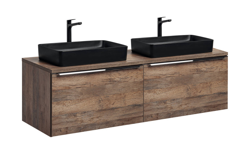 Szafka z Umywalką Santa Fe Oak 160cm z Blatem i 2 Umywalkami Nablatowymi 979213