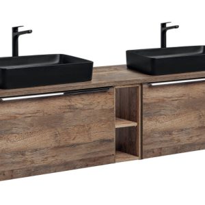 Szafka z Umywalką Santa Fe Oak 180cm z Blatem i 2 Umywalkami Nablatowymi 979965
