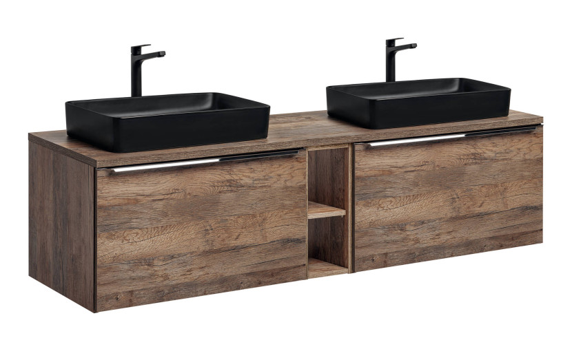 Szafka z Umywalką Santa Fe Oak 180cm z Blatem i 2 Umywalkami Nablatowymi 979965
