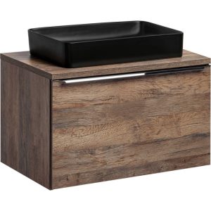 Szafka z Umywalką Santa Fe Oak 80cm z Blatem i Umywalką Nablatową Slim 979958
