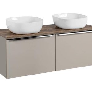 Szafka z Umywalką Santa Fe Taupe 120cm z Blatem i 2 Umywalkami Nablatowymi 979971