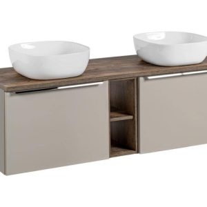 Szafka z Umywalką Santa Fe Taupe 140cm z Blatem i 2 Umywalkami Nablatowymi 979959