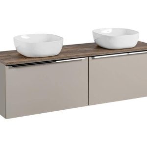 Szafka z Umywalką Santa Fe Taupe 160cm z Blatem i 2 Umywalkami Nablatowymi 979164
