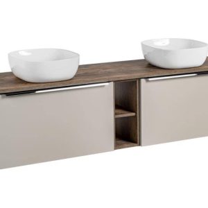 Szafka z Umywalką Santa Fe Taupe 180cm z Blatem i 2 Umywalkami Nablatowymi 979974