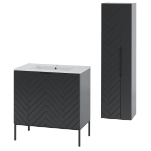 Szafka Z Umywalką Wpuszczaną 80 Cm Czarny Mat Aspen-08 1021797