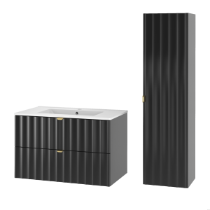 Szafka Z Umywalką Wpuszczaną 80 Cm Słupek Arcos-07 Czarny Mat Zestaw-24 955216