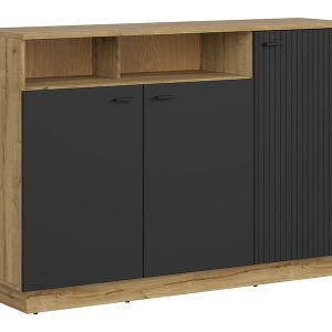Szafka Zenda 150 cm trzydrzwiowa z półką dąb waterford/czarny 136748 Szafka Zenda 150 cm trzydrzwiowa z półką dąb waterford/czarny 136748