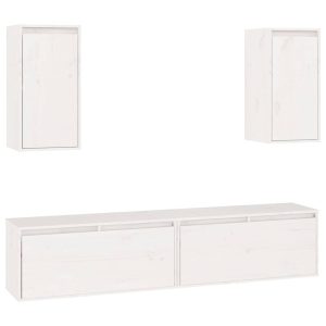 Szafki pod TV 4 szt. białe lite drewno sosnowe 853040 Szafki pod TV 4 szt. białe lite drewno sosnowe 853040