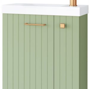 Szałwiowa szafka łazienkowa NOOK 55 z umywalką Slim-Line i miedzianym uchwy 723625 Szałwiowa szafka łazienkowa NOOK 55 z umywalką Slim-Line i miedzianym uchwy 723625
