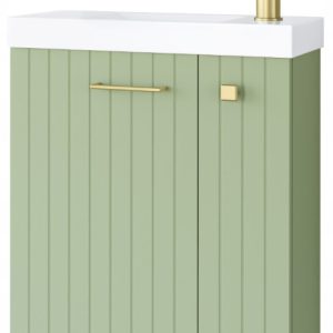 Szałwiowa szafka łazienkowa NOOK 55 z umywalką Slim-Line i złotym uchwytem 723619 Szałwiowa szafka łazienkowa NOOK 55 z umywalką Slim-Line i złotym uchwytem 723619