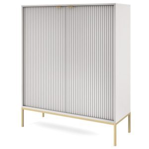 Szara komoda dwudrzwiowa AMBER ze złotymi metalowymi nogami 223683 Szara komoda dwudrzwiowa AMBER ze złotymi metalowymi nogami 223683