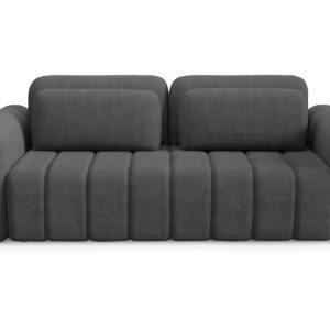 Szara sofa boucla z bokami i funkcją spania MARVIC pojemnik i przeszycia 753191 Szara sofa boucla z bokami i funkcją spania MARVIC pojemnik i przeszycia 753191
