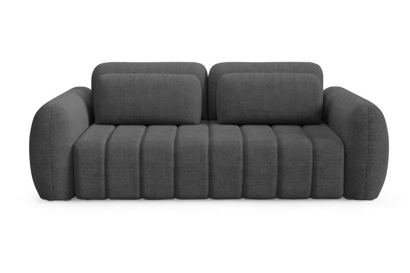 Szara sofa boucla z bokami i funkcją spania MARVIC pojemnik i przeszycia 753191