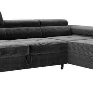 Szara sofa narożna do salonu rozkładana z zagłówkami ADRIANO prawa sztruks 519777 Szara sofa narożna do salonu rozkładana z zagłówkami ADRIANO prawa sztruks 519777