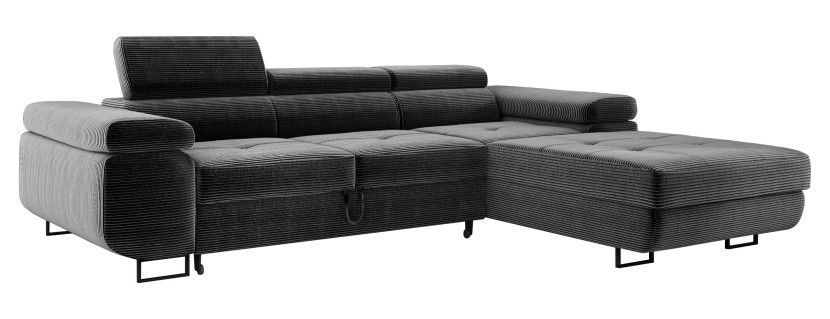 Szara sofa narożna do salonu rozkładana z zagłówkami ADRIANO prawa sztruks 519777