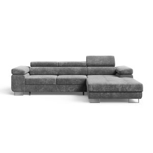Szara sofa narożna rozkładana z pojemnikiem ADRIANO szenil prawa 1072651 Szara sofa narożna rozkładana z pojemnikiem ADRIANO szenil prawa 1072651