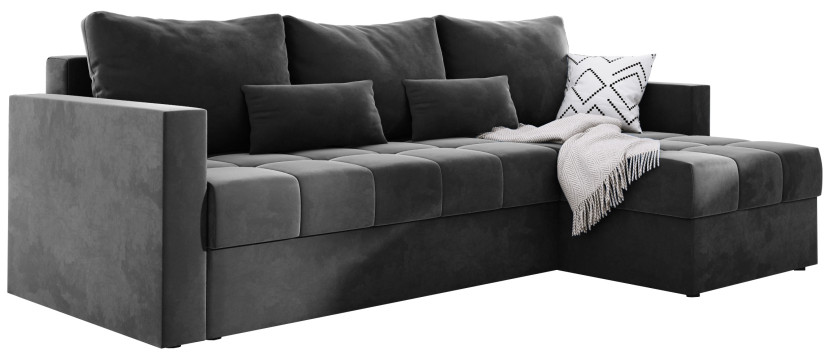 Szara sofa narożna z funkcją spania i pojemnikiem MIO 465930