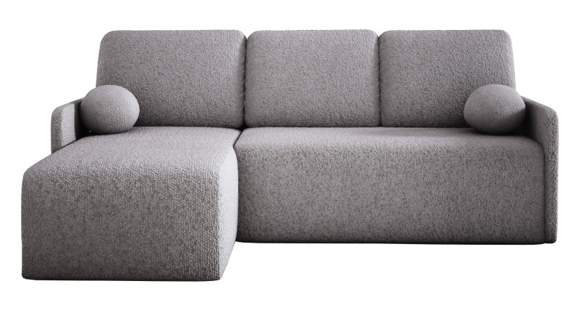 Szara sofa narożna z funkcją spania typu baranek HOPE pojemnik 643621