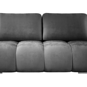 Szara sofa rozkładana z pojemnikiem i poduszkami MISTY pikowana welur 813653 Szara sofa rozkładana z pojemnikiem i poduszkami MISTY pikowana welur 813653