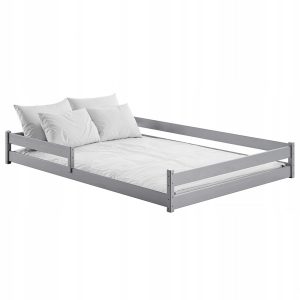 Szare łóżko podłogowe z barierkami i stelażem flex FINI 140×200 popiel 861166 Szare łóżko podłogowe z barierkami i stelażem flex FINI 140×200 popiel 861166