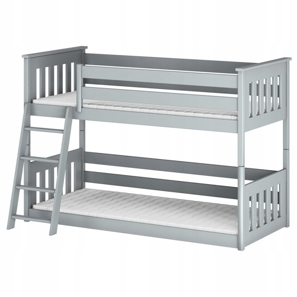 Szare niskie łóżko dwupoziomowe z barierkami KEVIN 90x200 popiel 871947
