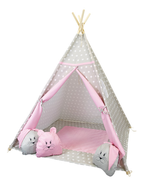 Szaro - równowy namiot tipi dla dzieci + poduszki PREMIUM 79419