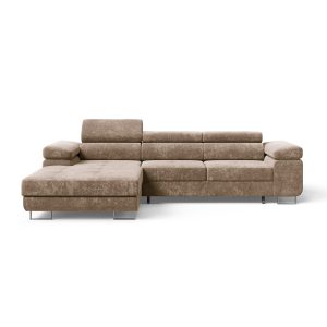 Szarobrązowa sofa narożna z pojemnikiem na sprężynach ADRIANO szenil lewa 1072577 Szarobrązowa sofa narożna z pojemnikiem na sprężynach ADRIANO szenil lewa 1072577