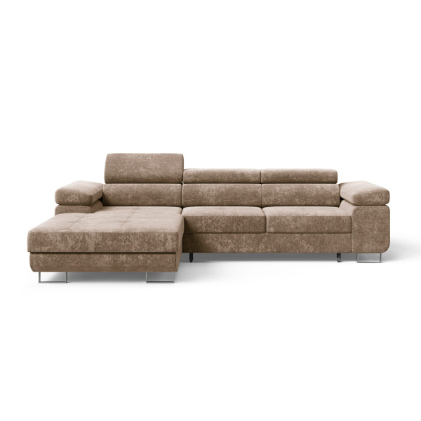 Szarobrązowa sofa narożna z pojemnikiem na sprężynach ADRIANO szenil lewa 1072577