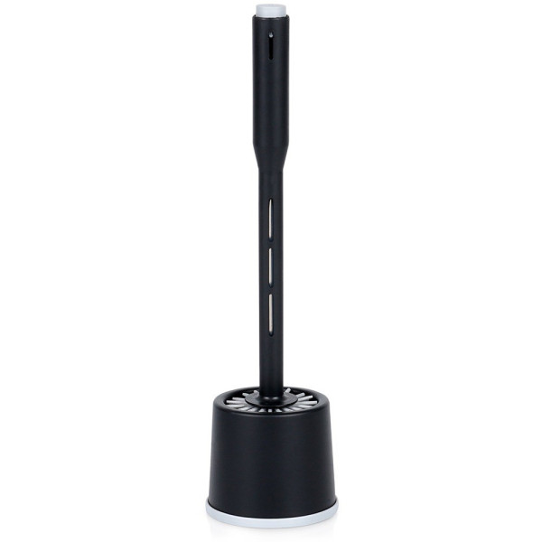 Szczotka do toalety silikonowa ze stojakiem i dozownikiem płynu czarna 40cm 748178