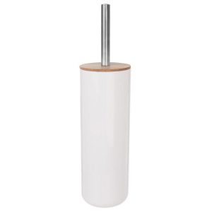 Szczotka do toalety z pojemnikiem bambusowa WC biała 37 cm 177862 Szczotka do toalety z pojemnikiem bambusowa WC biała 37 cm 177862