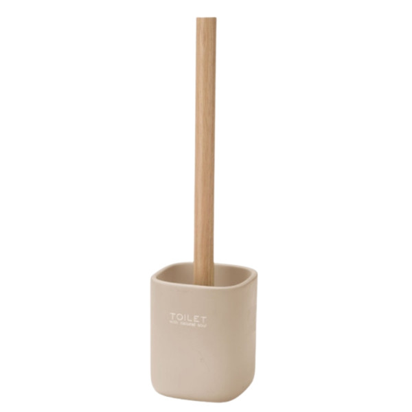 Szczotka do WC plastikowa beżowa drewaniana rączka 849663