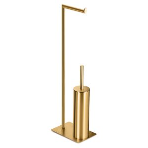 Szczotka do WC stalowa ze stojakiem na papier toaletowy 65 cm złota 235981