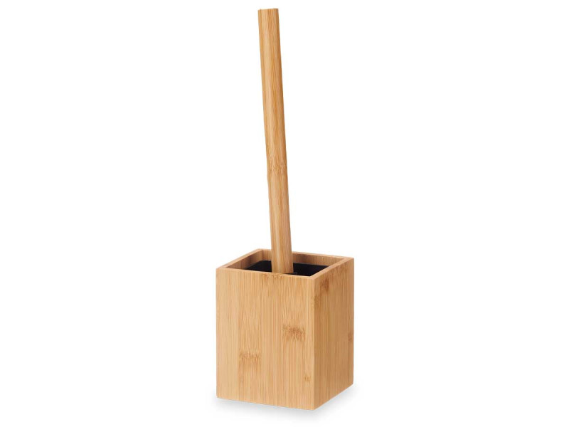 Szczotka do WC z pojemnikiem bambusowym kwadratowa czarna główka styl boho 1064546