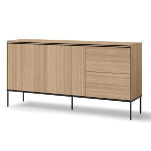 Szeroka komoda VISSO z czarnymi detalami w stylu loft – 2 drzwi, 2 szuflady 718238 Szeroka komoda VISSO z czarnymi detalami w stylu loft – 2 drzwi, 2 szuflady 718238