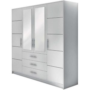 Szeroka szafaz lustrem srebrne uchwyty BALL / biała 382808 Szeroka szafaz lustrem srebrne uchwyty BALL / biała 382808