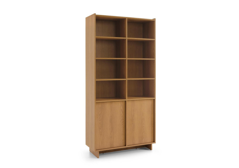 Szeroki Regał Biblioteczka SUNA 200x98 cm Dąb Karmel z Drzwiczkami Japandi 1005711
