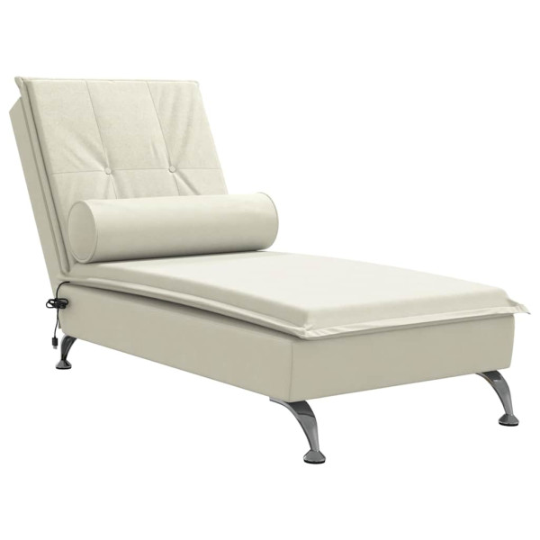 Szezlong z Masażem Fotel Sofa Masująca z Wałkiem Beżowy Aksamit 793238