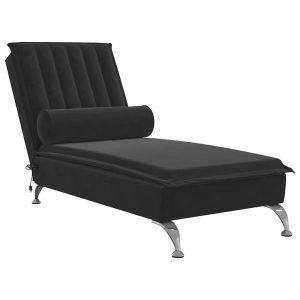 Szezlong z Masażem Fotel Sofa Masująca z Wałkiem Czarny Aksamit 793234 Szezlong z Masażem Fotel Sofa Masująca z Wałkiem Czarny Aksamit 793234