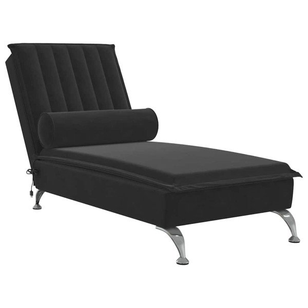 Szezlong z Masażem Fotel Sofa Masująca z Wałkiem Czarny Aksamit 793234