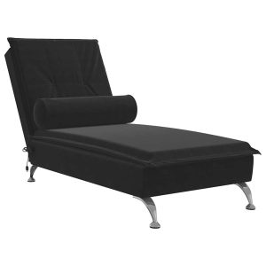 Szezlong z Masażem Fotel Sofa Masująca z Wałkiem Czarny Aksamit 793231 Szezlong z Masażem Fotel Sofa Masująca z Wałkiem Czarny Aksamit 793231