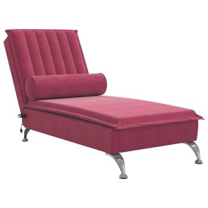 Szezlong z Masażem Fotel Sofa Masująca z Wałkiem Czerwony Aksamit 793256 Szezlong z Masażem Fotel Sofa Masująca z Wałkiem Czerwony Aksamit 793256