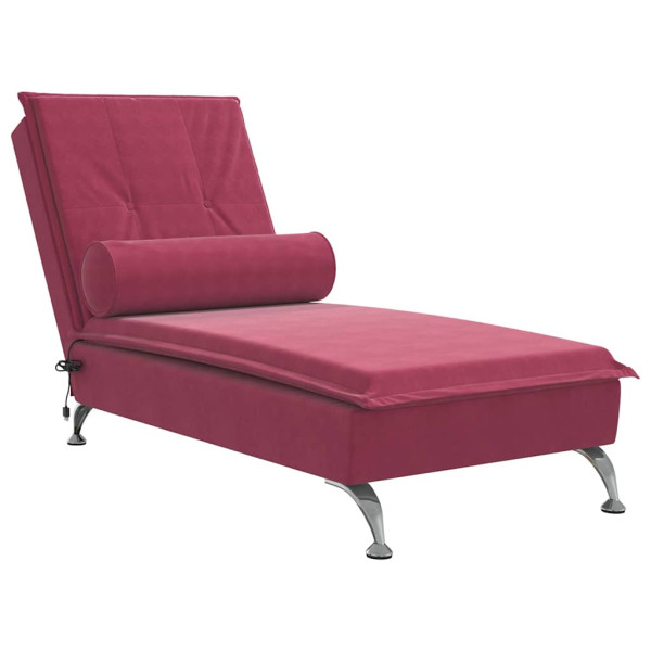 Szezlong z Masażem Fotel Sofa Masująca z Wałkiem Czerwony Aksamit 793223