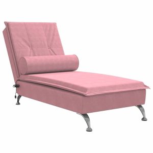 Szezlong z Masażem Fotel Sofa Masująca z Wałkiem Różowy Aksamit 793233 Szezlong z Masażem Fotel Sofa Masująca z Wałkiem Różowy Aksamit 793233