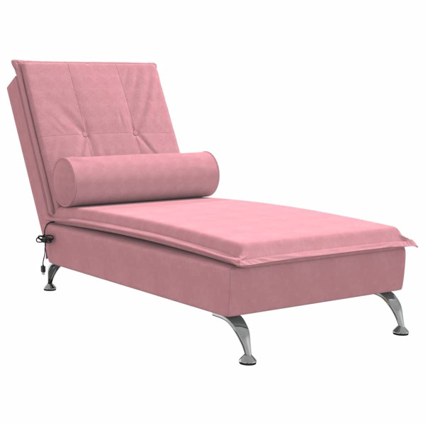 Szezlong z Masażem Fotel Sofa Masująca z Wałkiem Różowy Aksamit 793233
