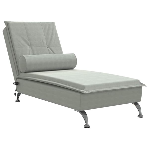 Szezlong z Masażem Fotel Sofa Masująca z Wałkiem Szary Aksamit 793225